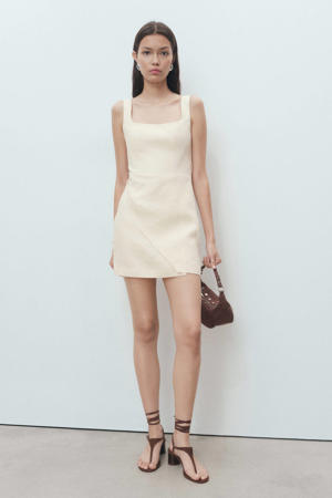 linnen korte jurk beige