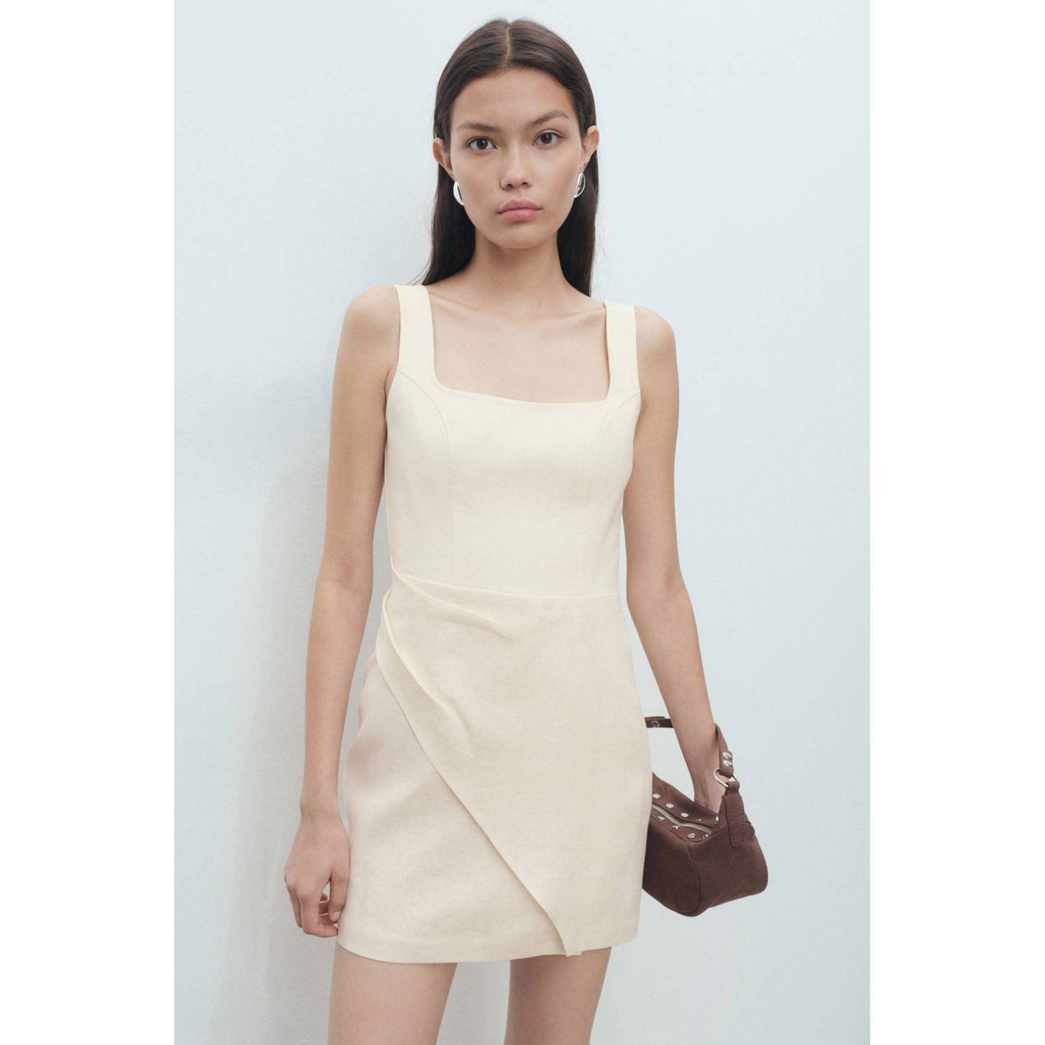 Mango linnen korte jurk beige