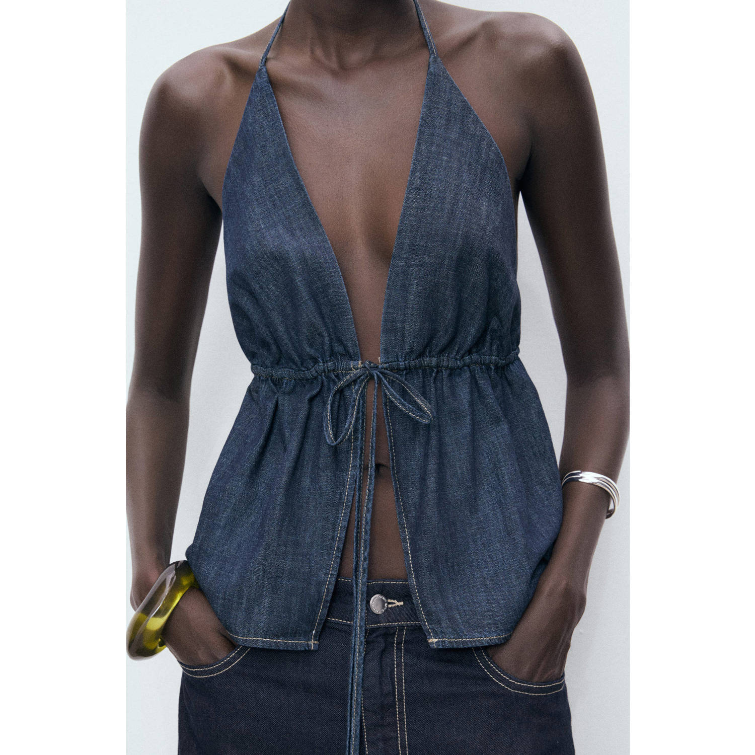 Mango denim top dark blue denim