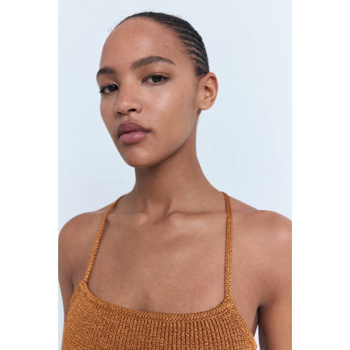 Mango mouwloze top bruin met lurex afbeelding