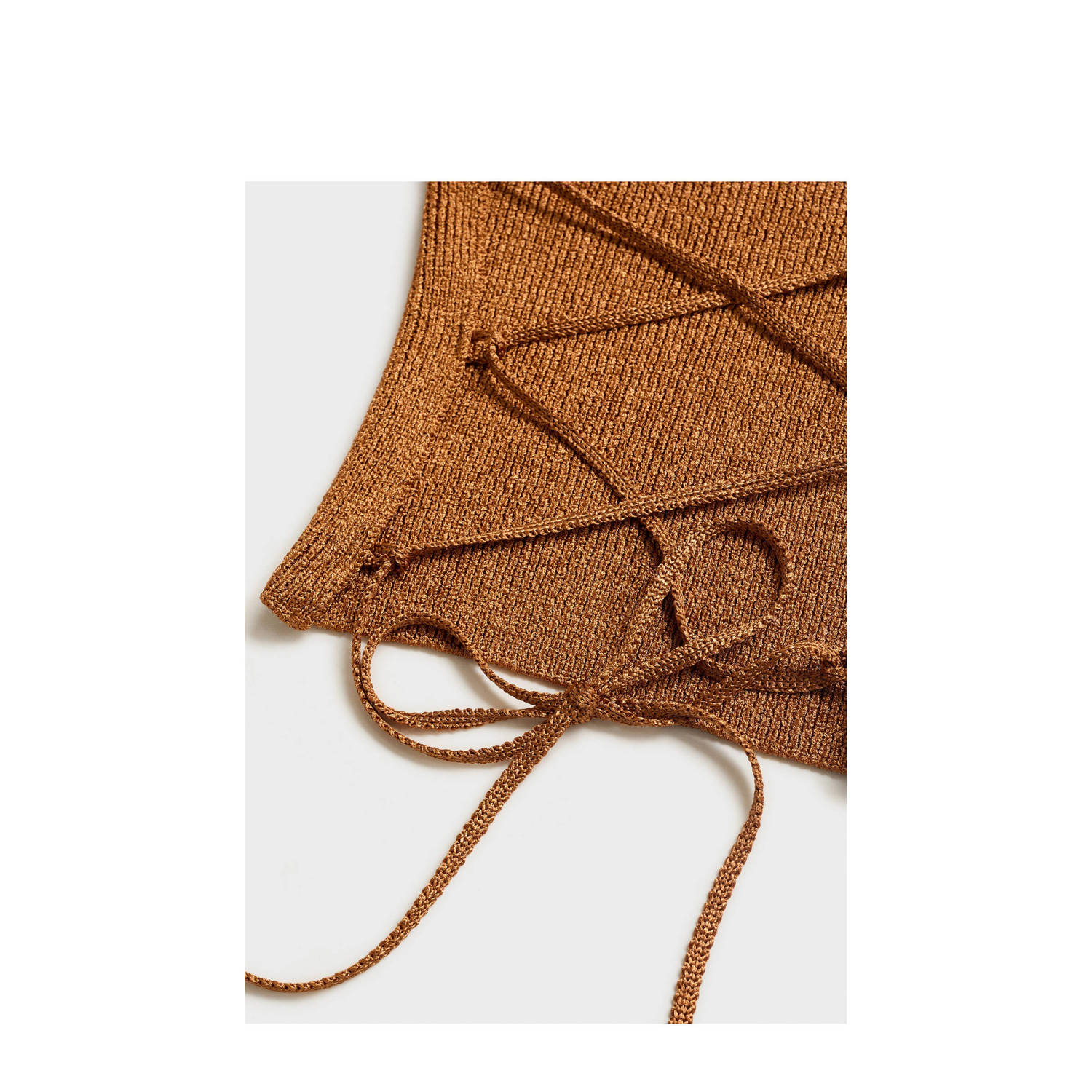 Mango mouwloze top bruin met lurex