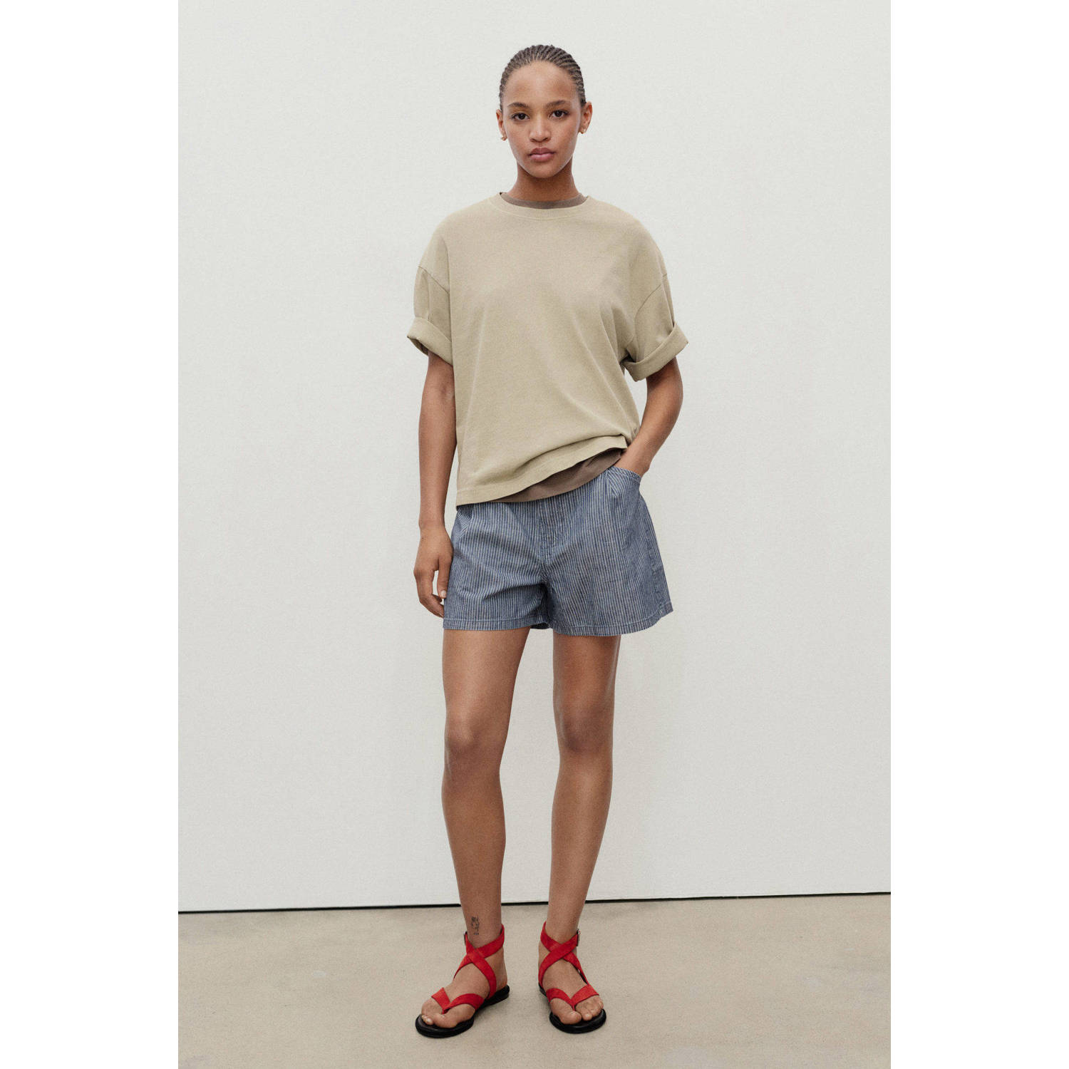 Mango denim straight regular waist short dark blue denim