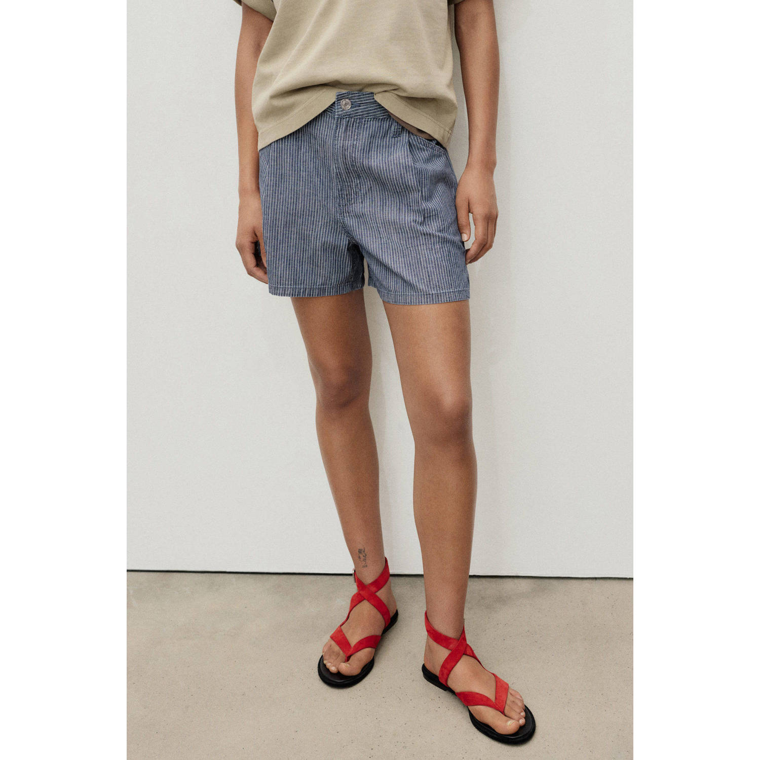 Mango denim straight regular waist short dark blue denim