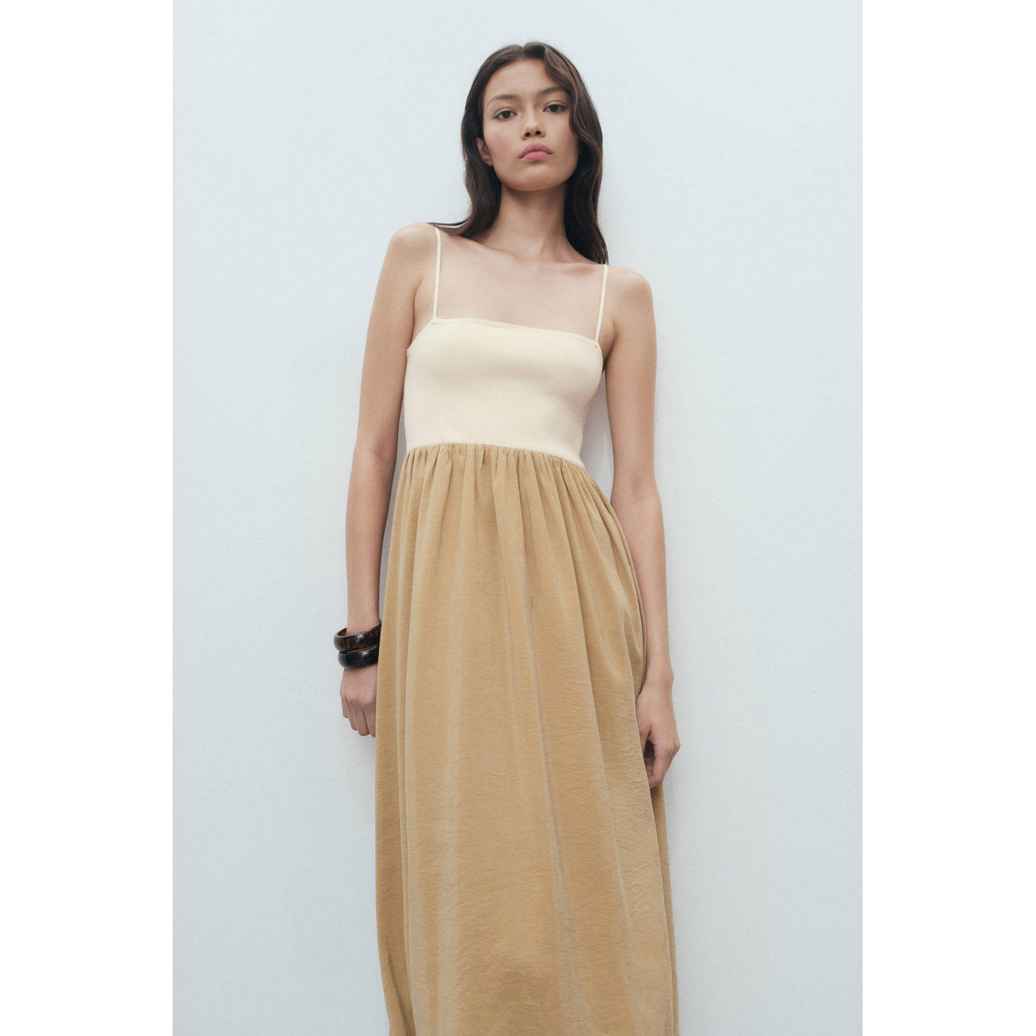 Mango midi jurk camel