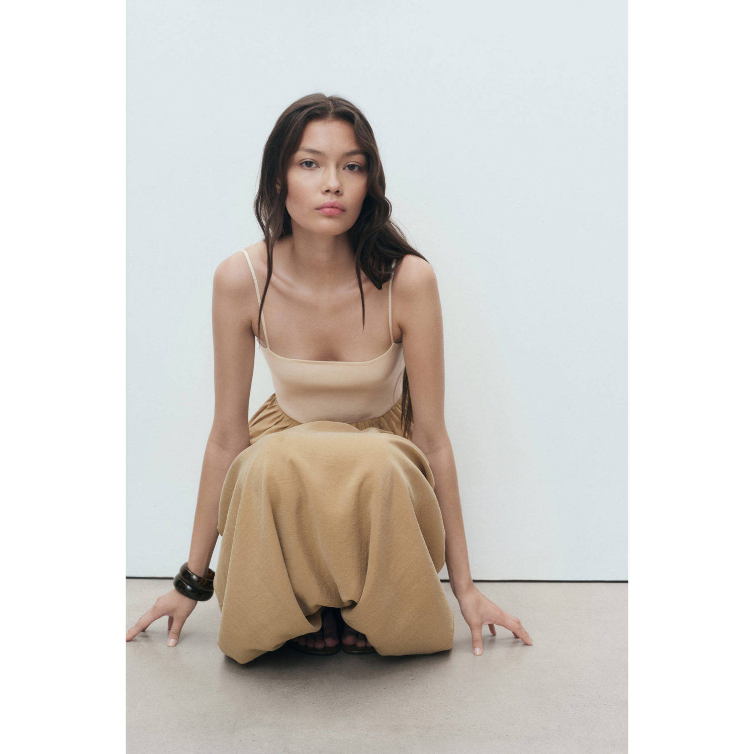 Mango midi jurk camel