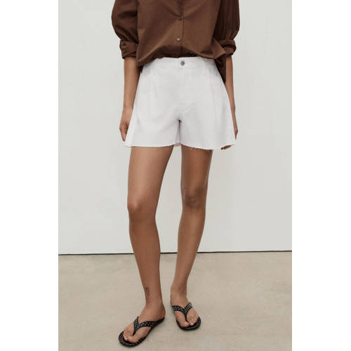 Mango denim wide leg regular waist short wit afbeelding