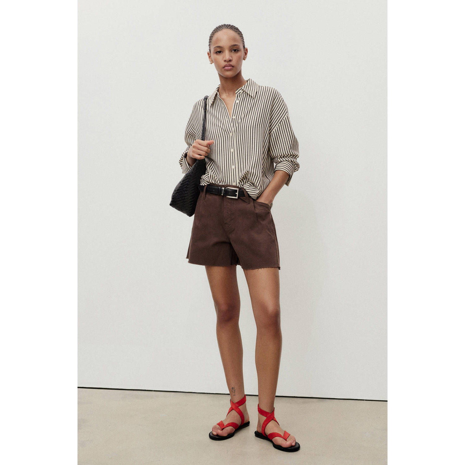 Mango denim wide leg regular waist short bruin