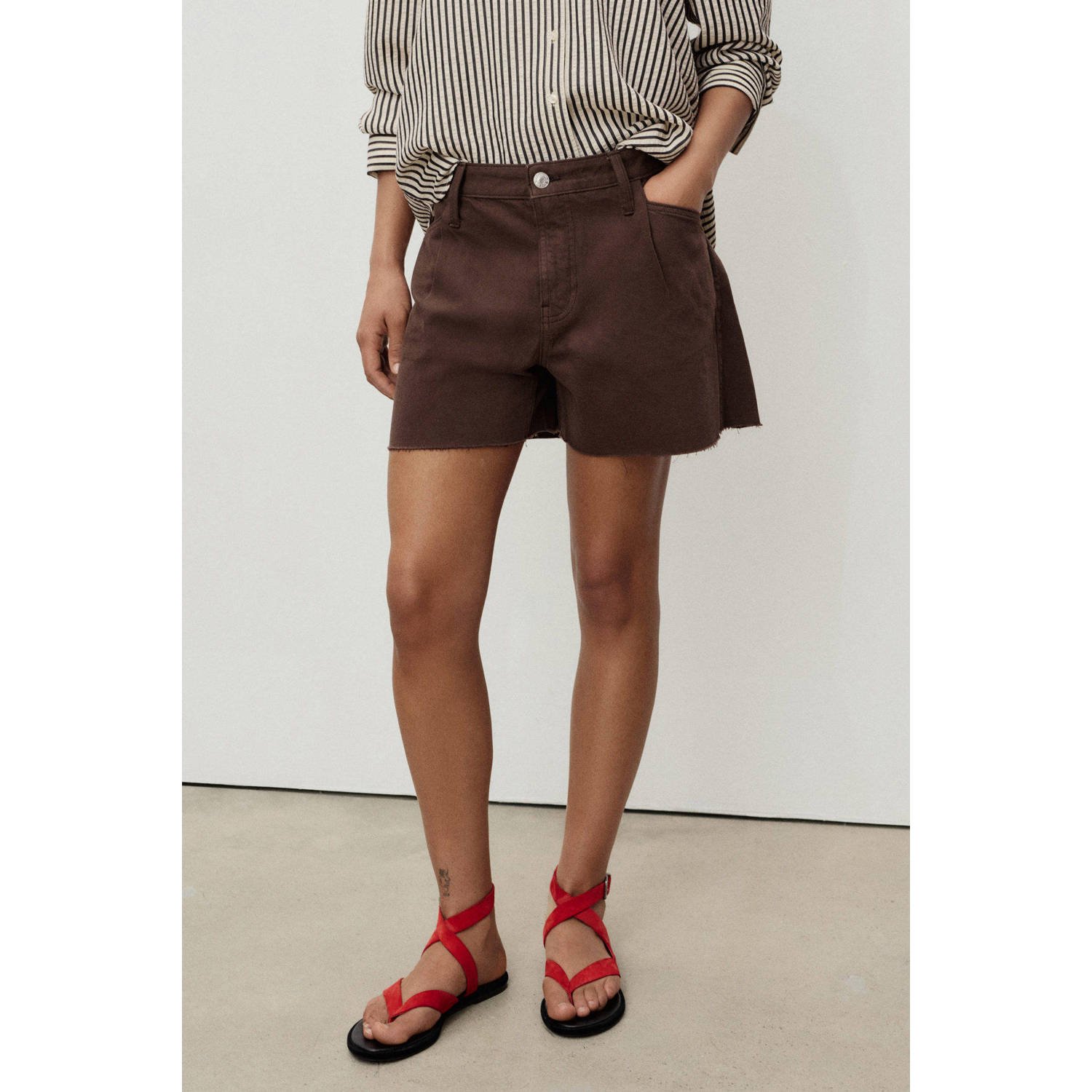 Mango denim wide leg regular waist short bruin