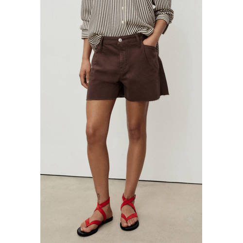 Mango denim wide leg regular waist short bruin afbeelding