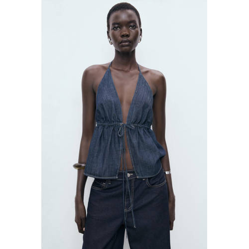 Mango high waist wide leg jeans dark blue denim afbeelding
