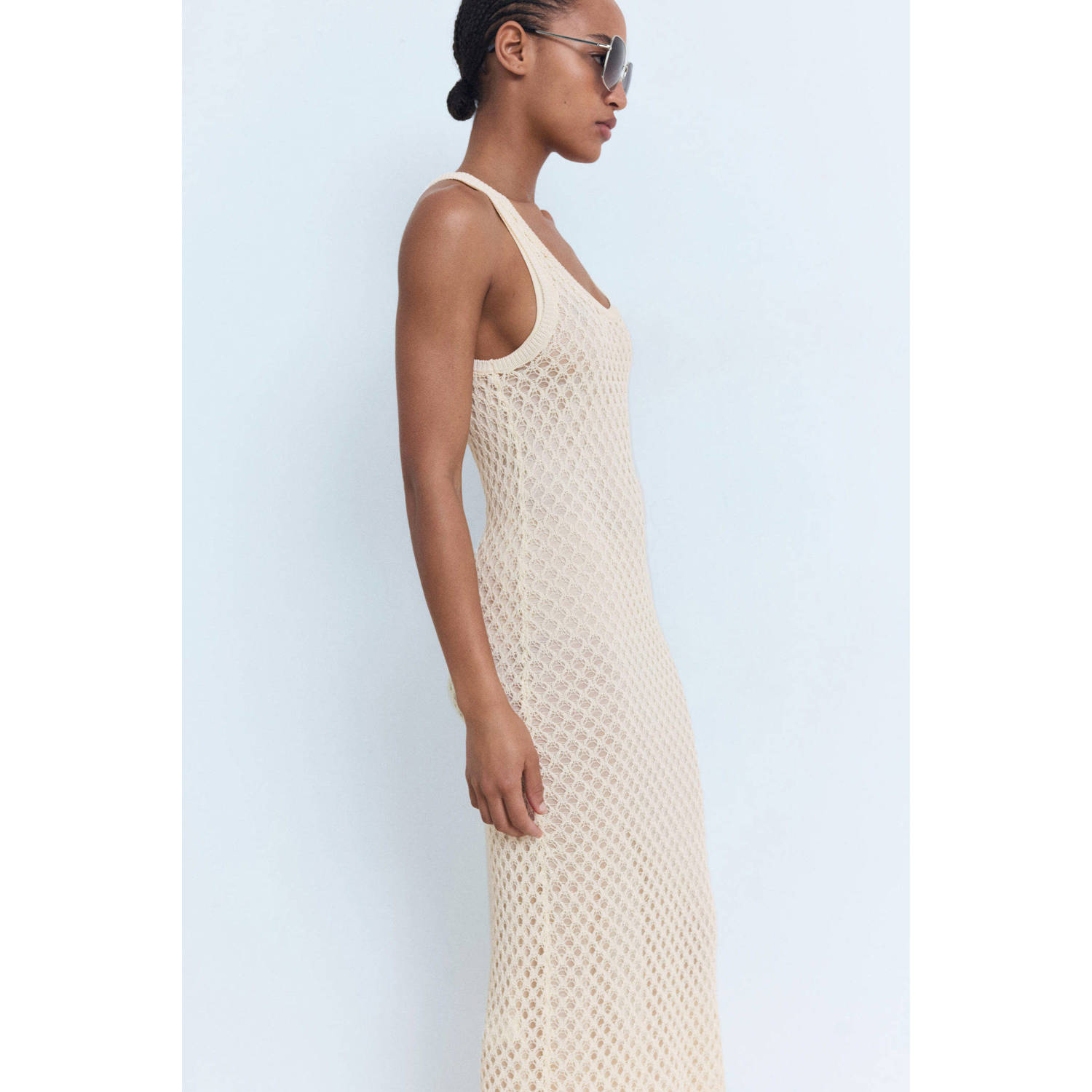 Mango midi jurk crochet ecru