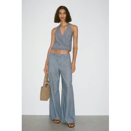 Mango wide leg regular waist broek blauw afbeelding