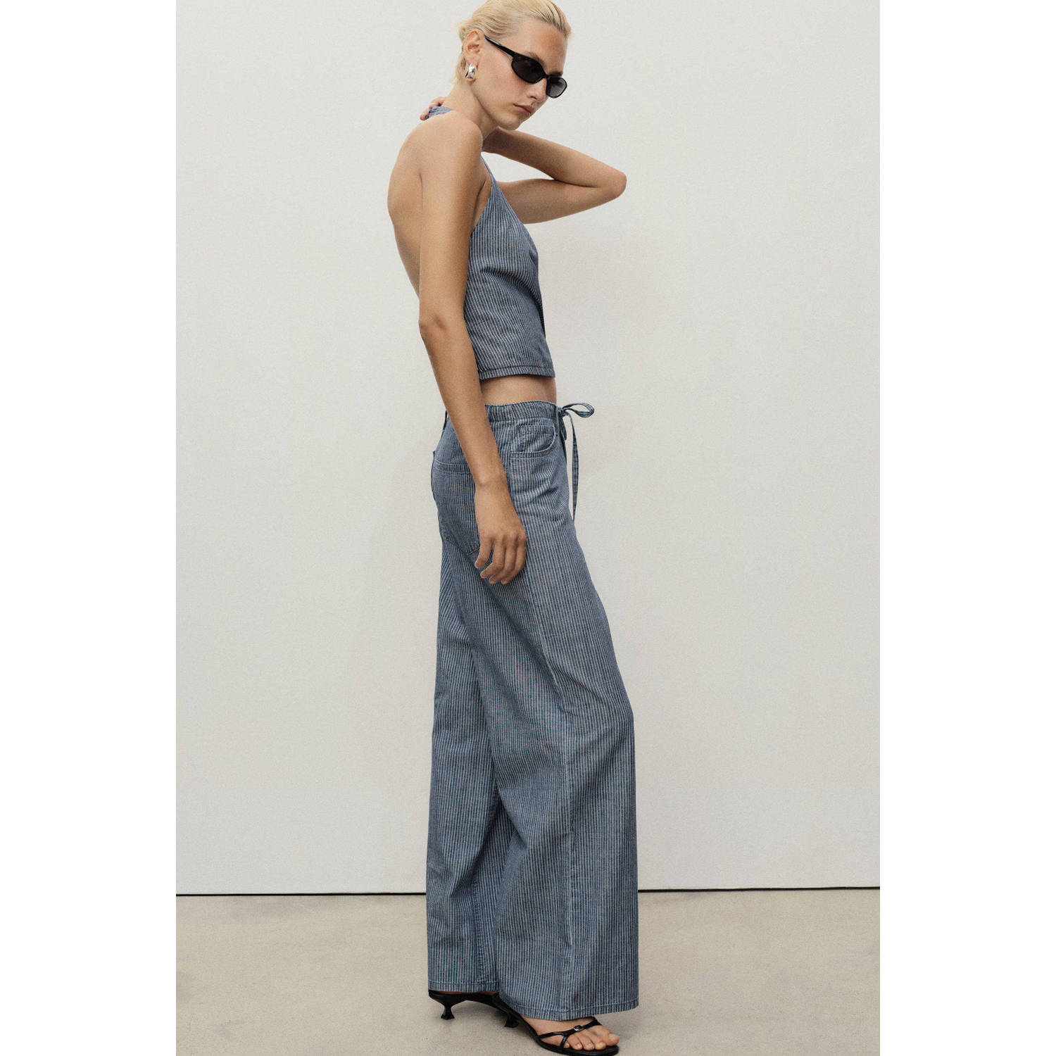 Mango wide leg regular waist broek blauw