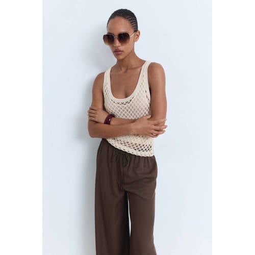 Mango wide leg regular waist broek bruin afbeelding