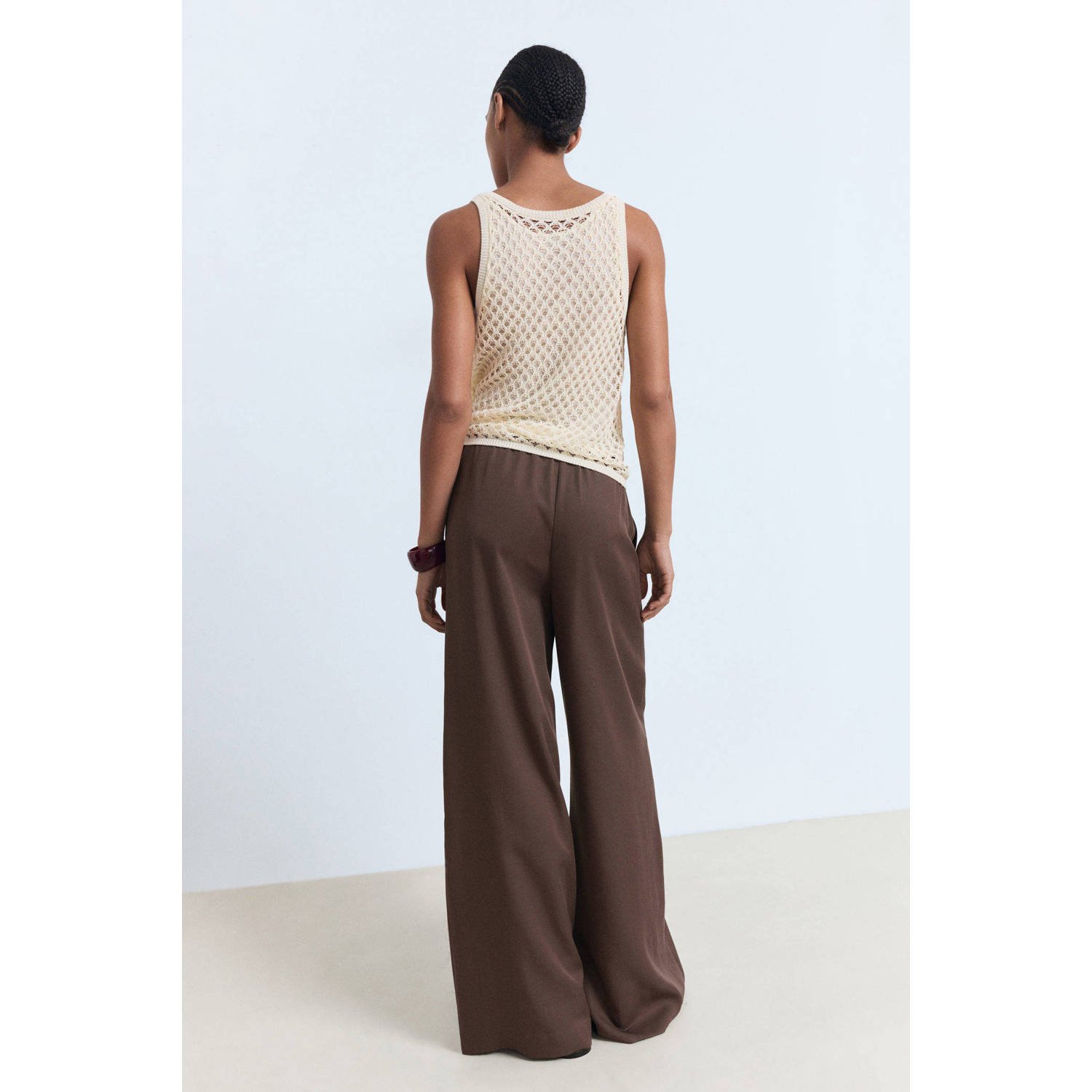 Mango wide leg regular waist broek bruin