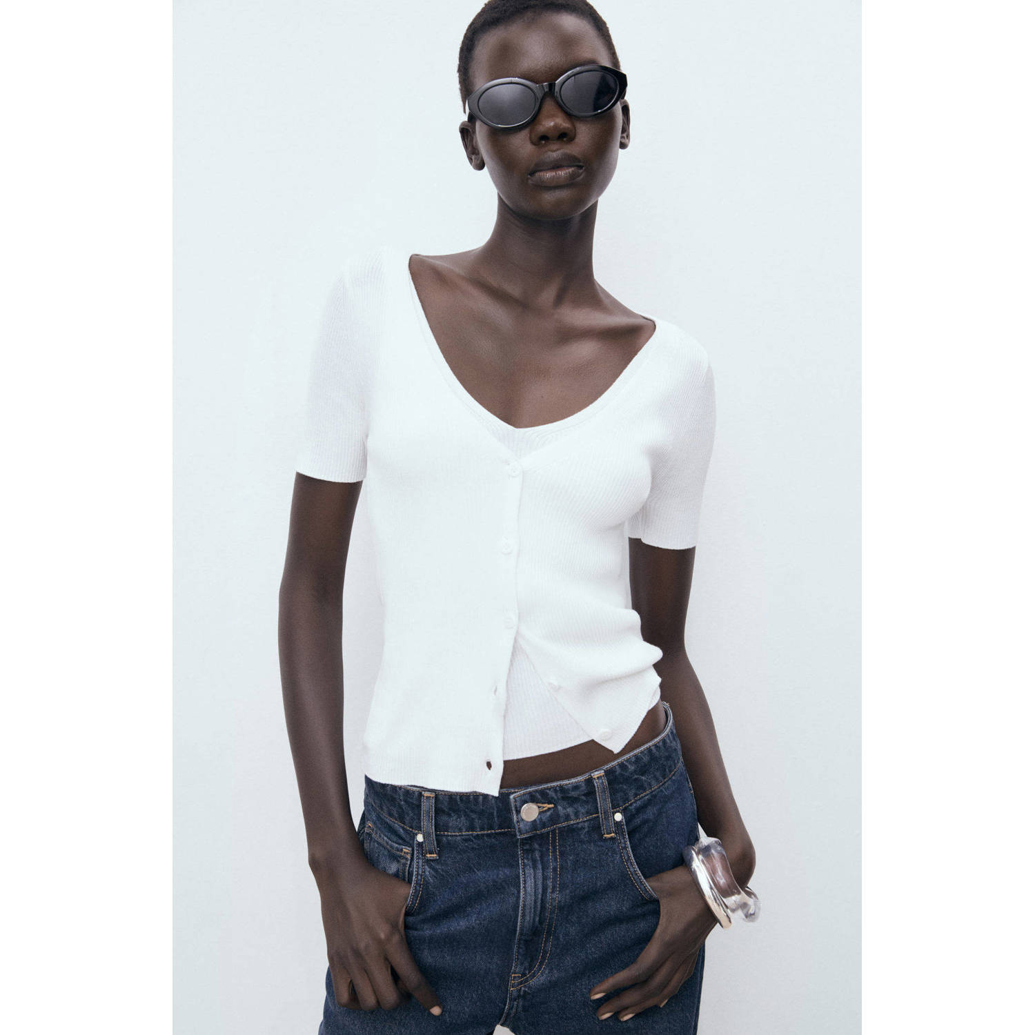 Mango gebreid vest wit