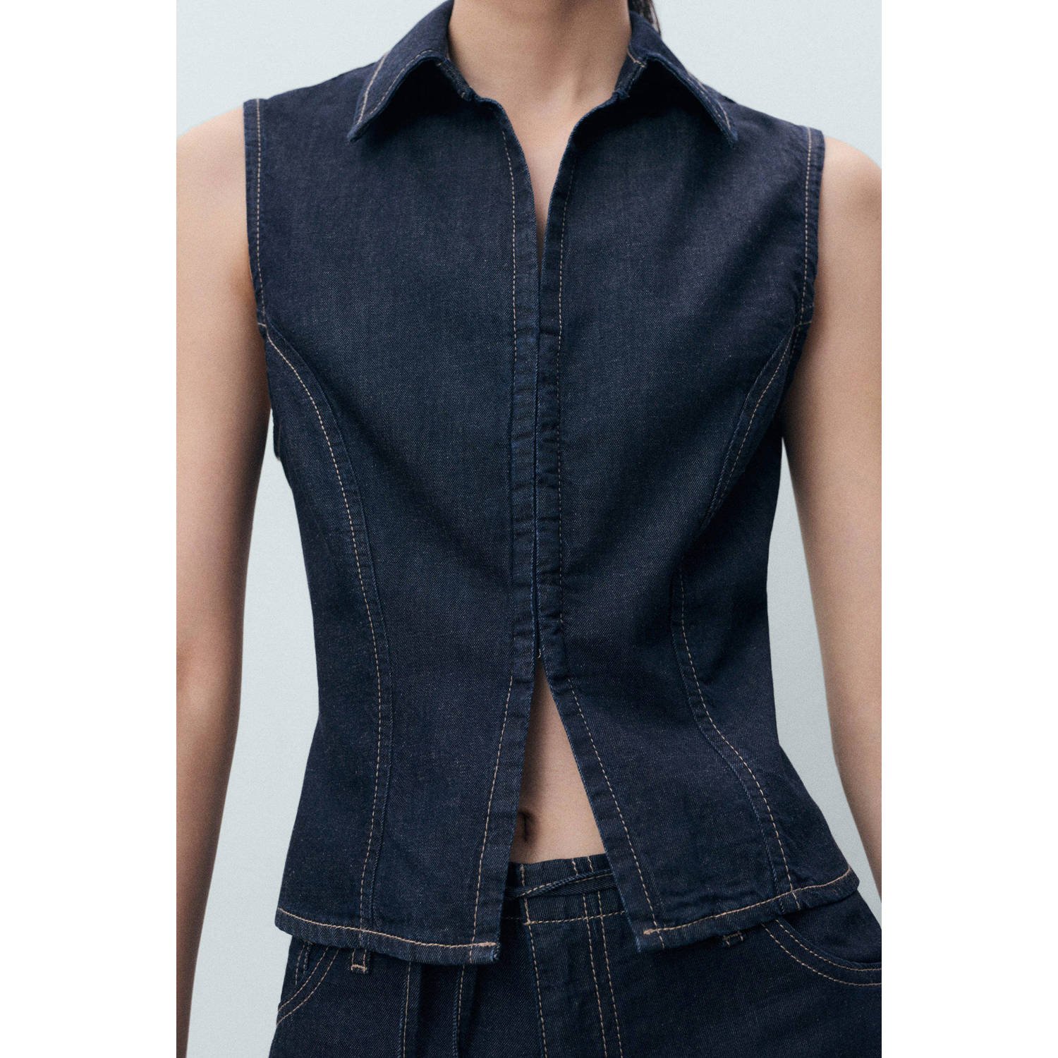 Mango denim gilet dark blue denim