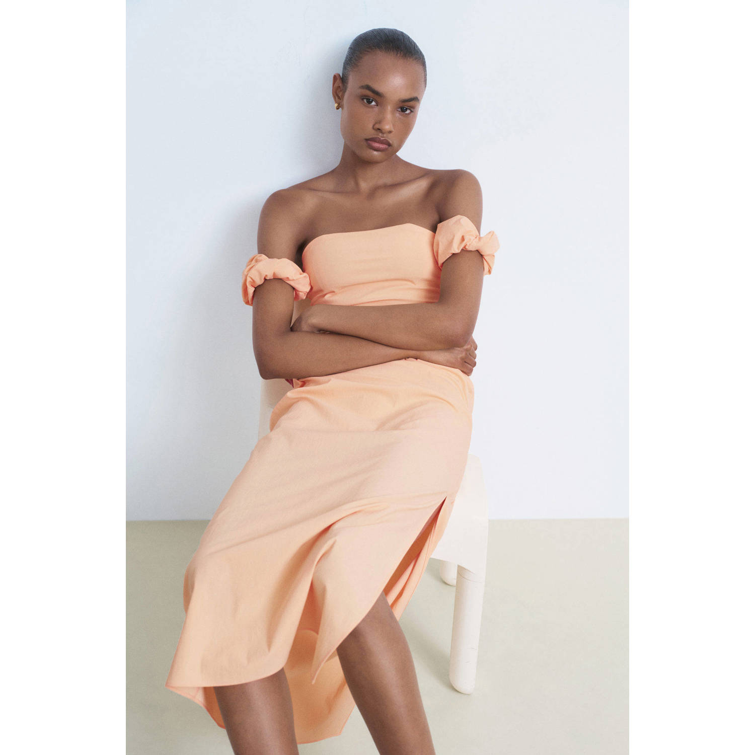 Mango off shoulder jurk oranje