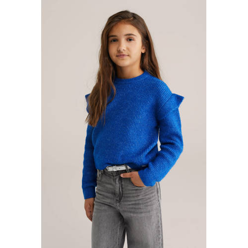 WE Fashion trui donkerblauw gebreid afbeelding
