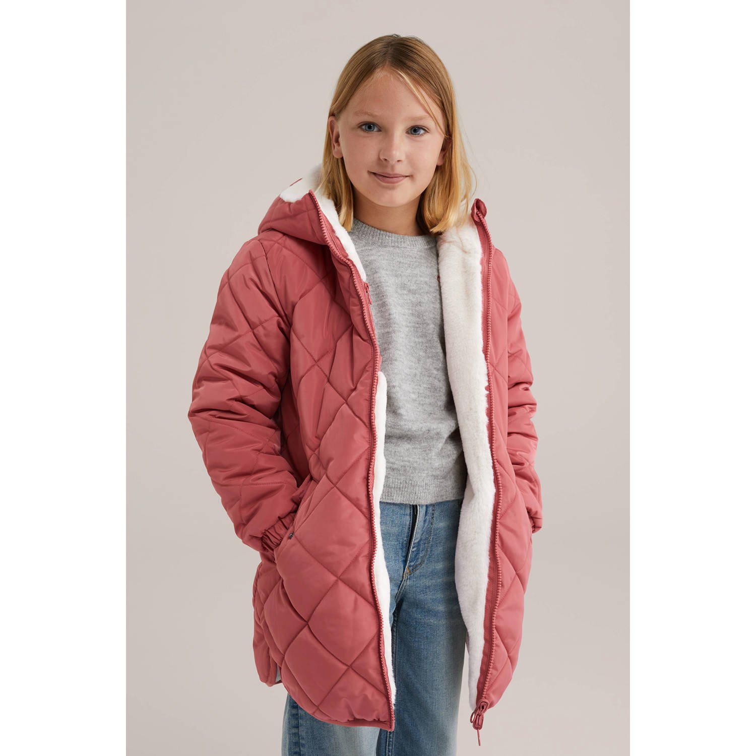 WE Fashion reversible jas winter roze