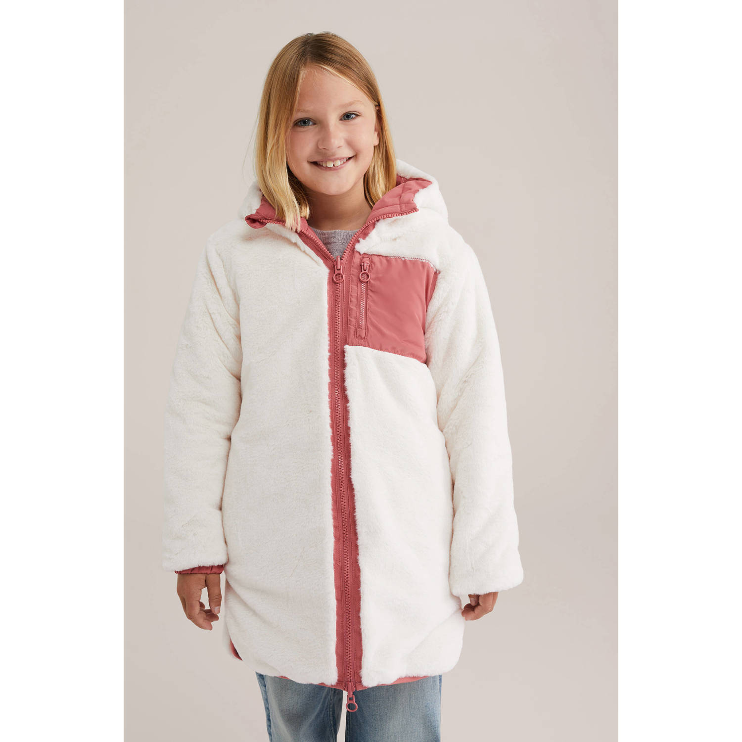 WE Fashion reversible jas winter roze