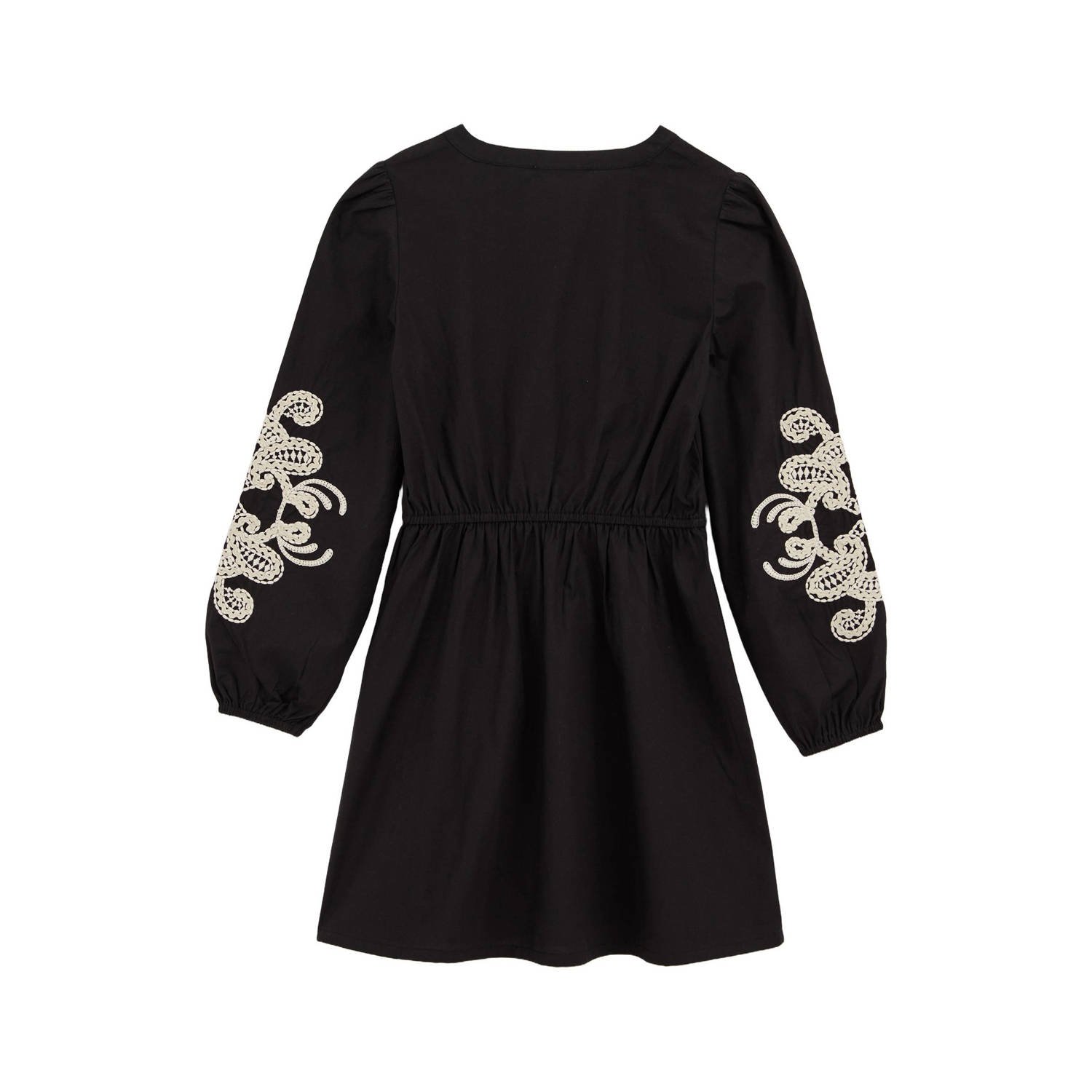 WE Fashion korte jurk broderie zwart ecru