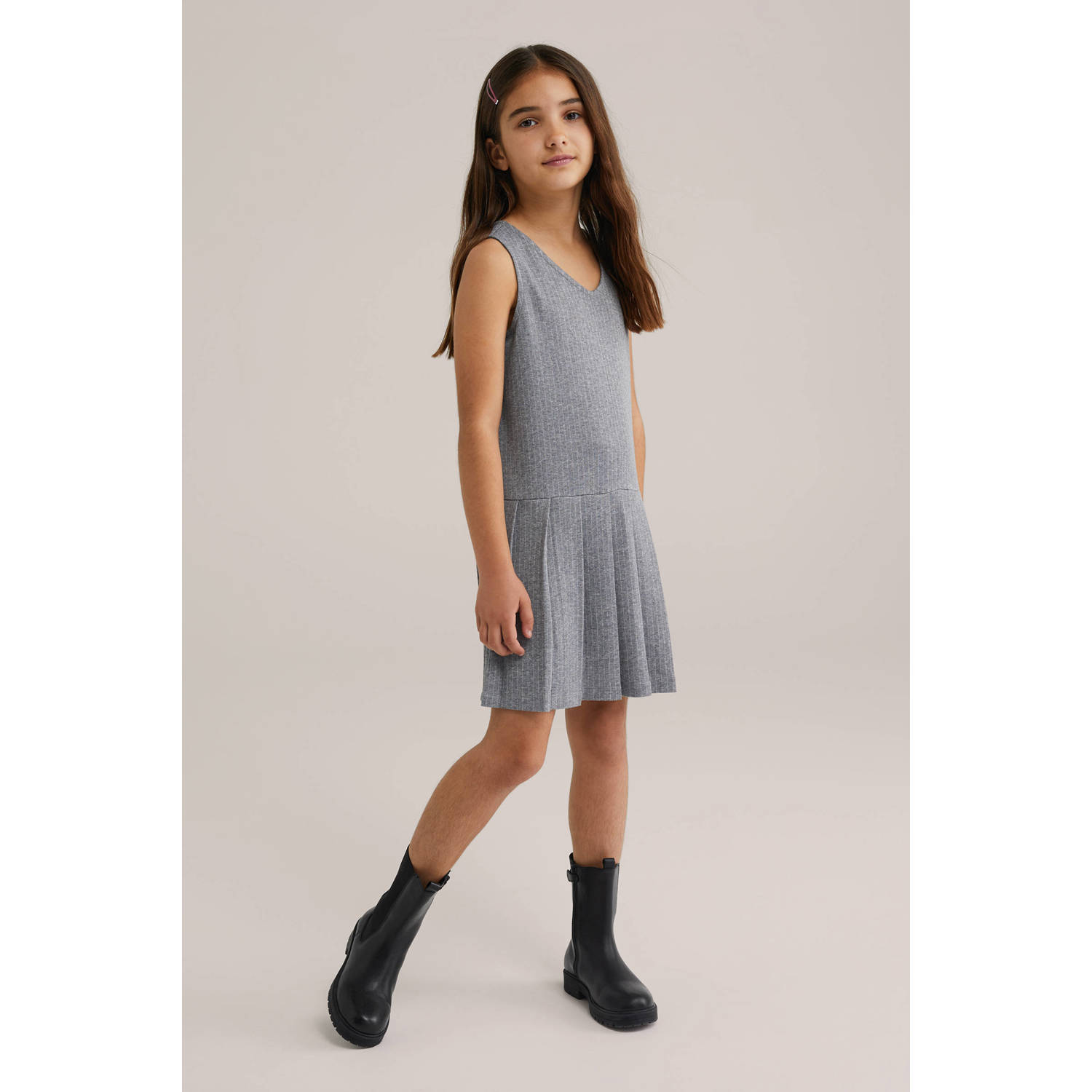 WE Fashion korte jurk grijs melange