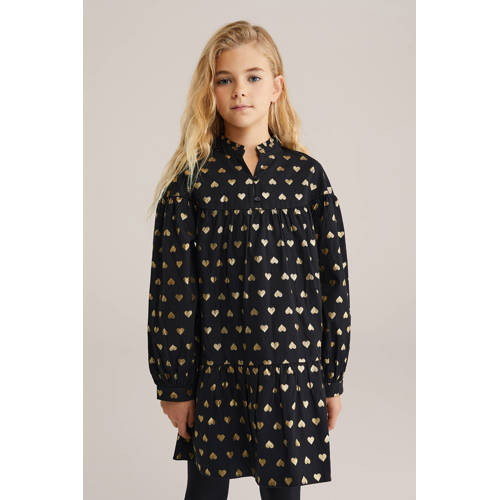 WE Fashion korte jurk met hartjes zwart afbeelding