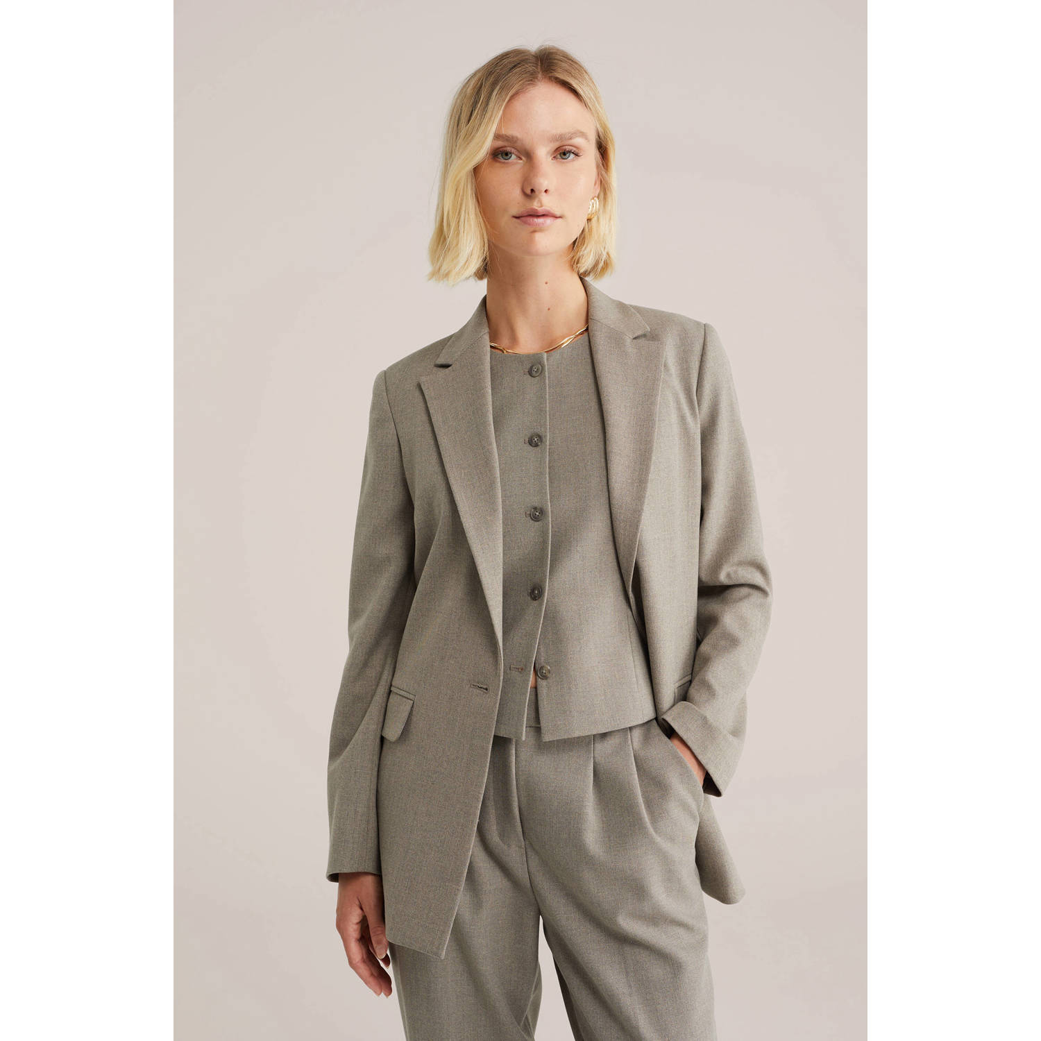 WE Fashion regular blazer grijs melange
