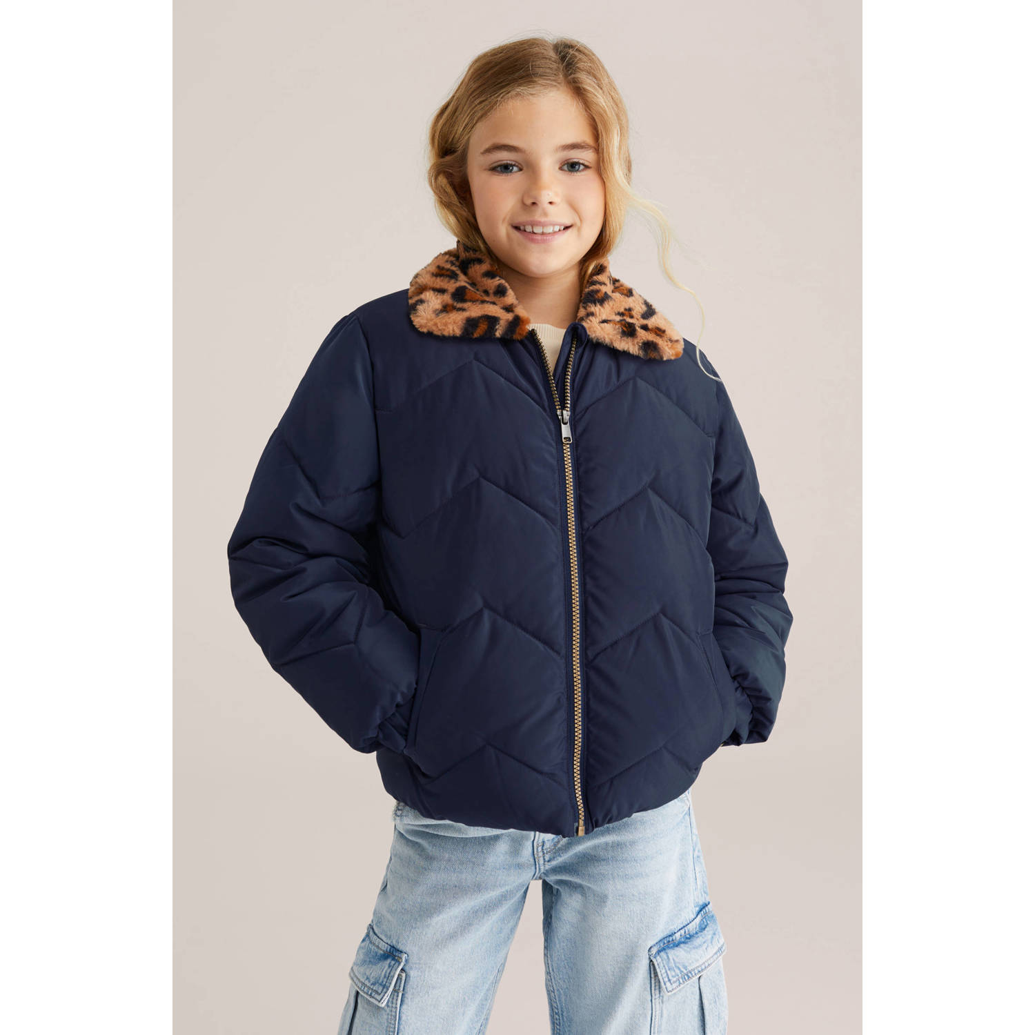 WE Fashion gewatteerde jas donkerblauw