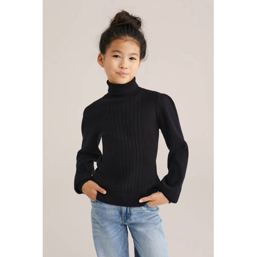 WE Fashion coltrui zwart rib gebreid afbeelding