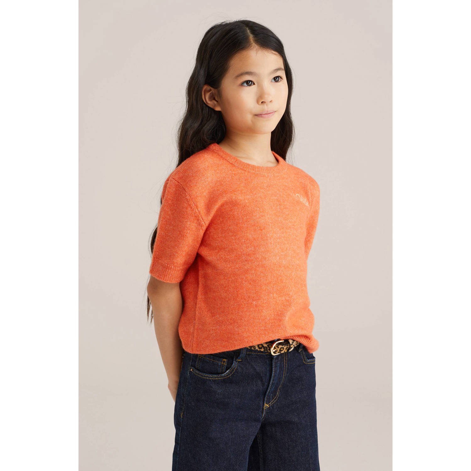 WE Fashion top oranje fijn gebreid