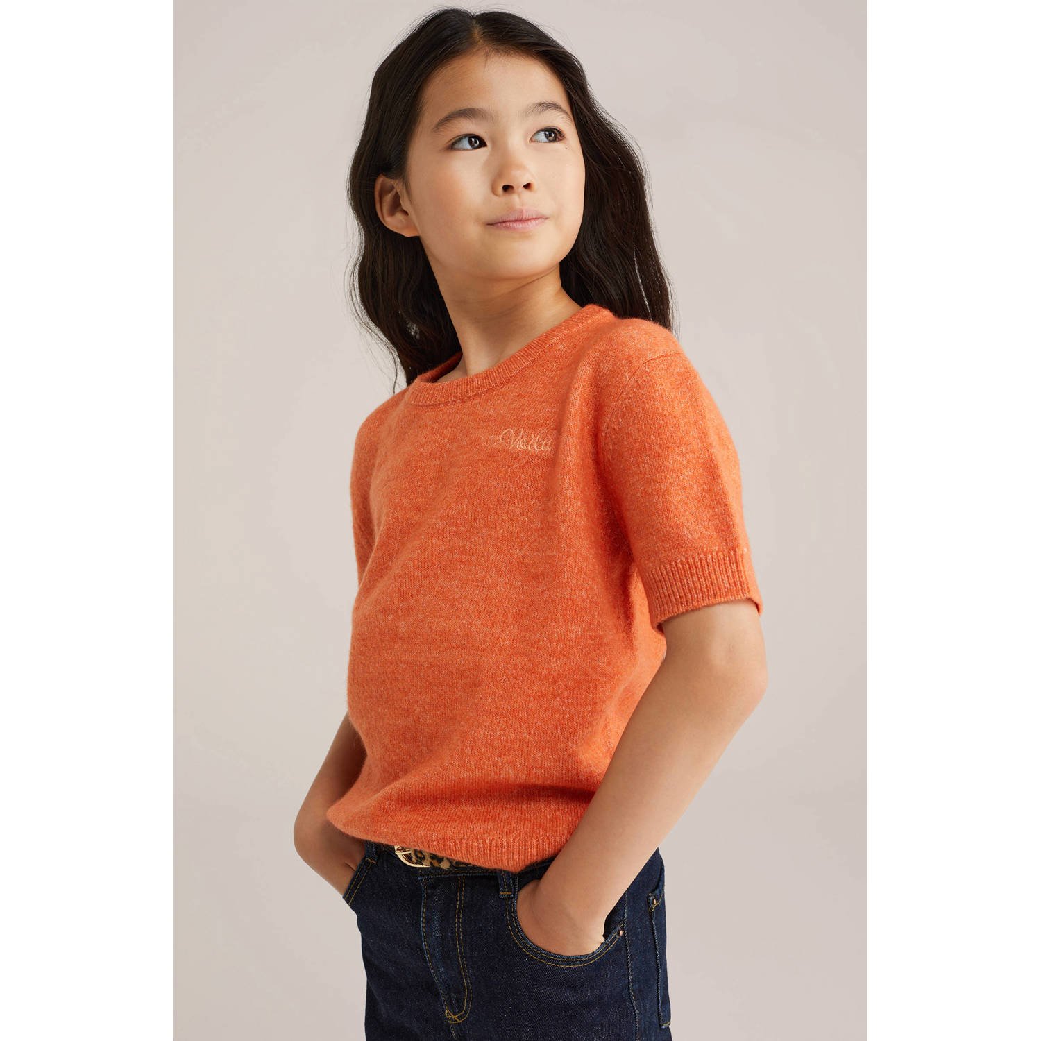 WE Fashion top oranje fijn gebreid