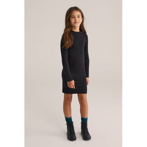 WE Fashion midi jurk rib gebreid zwart afbeelding