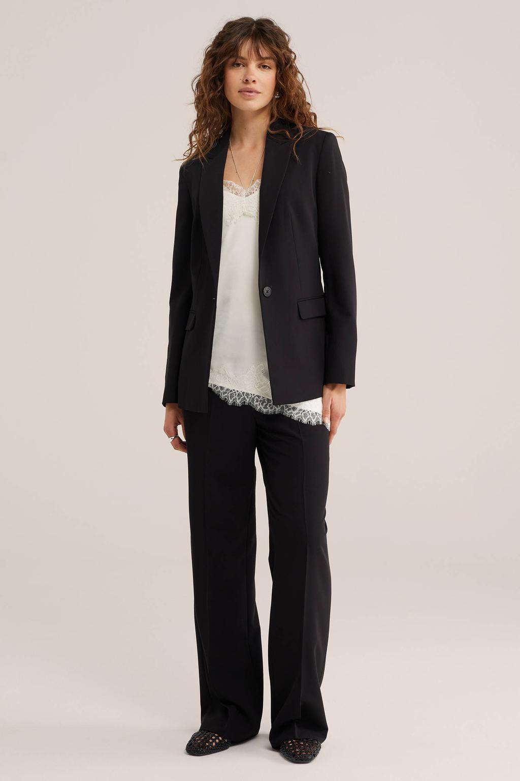 Zwarte dames WE Fashion wide leg broek met rits- en haaksluiting en effen