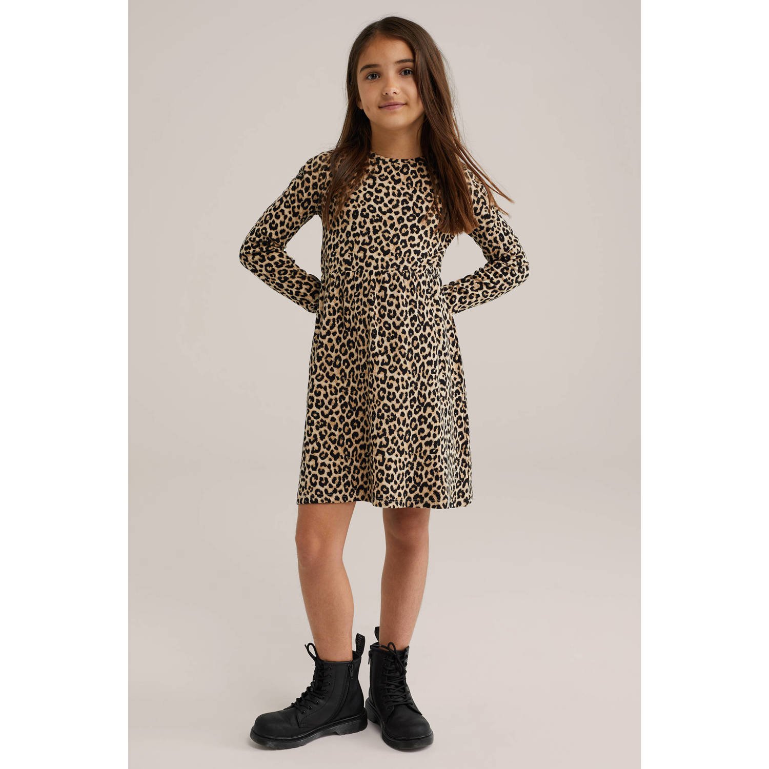 WE Fashion jurk beige bruin zwart