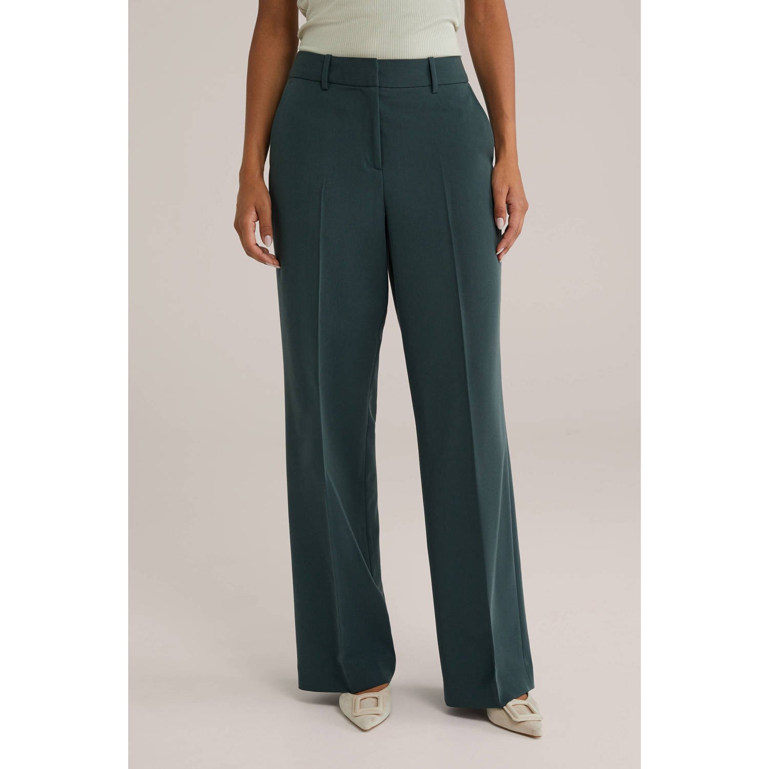 WE Fashion regular waist pantalon donkergroen