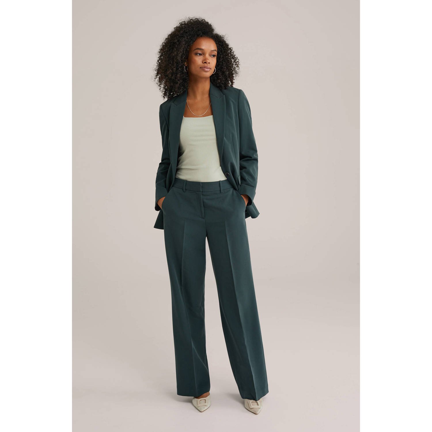 WE Fashion regular waist pantalon donkergroen