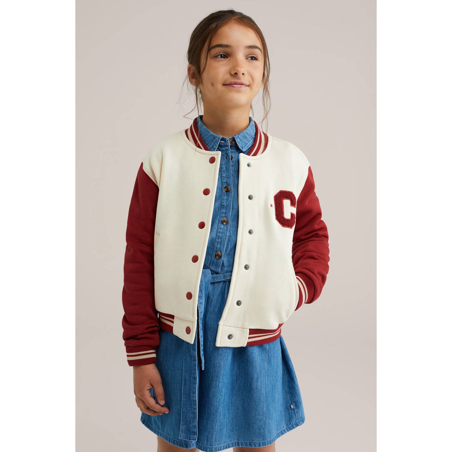 WE Fashion bomberjasje rood wit