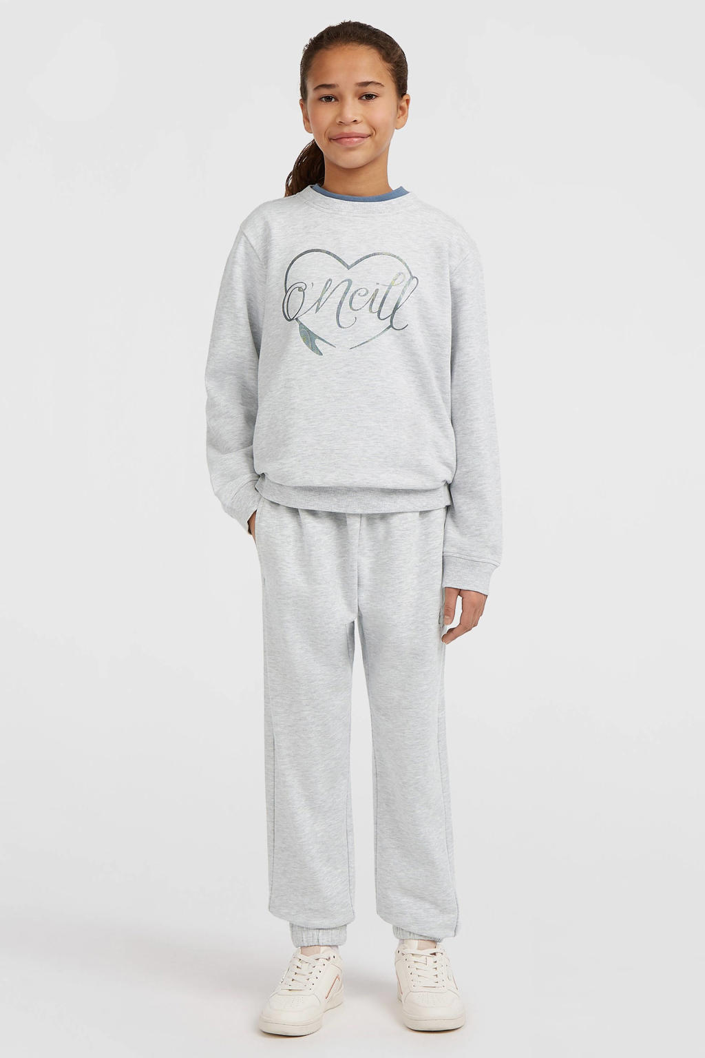 Grijs melange meisjes O'Neill sweater melange met effen, lange mouwen, ronde hals en geribde boorden