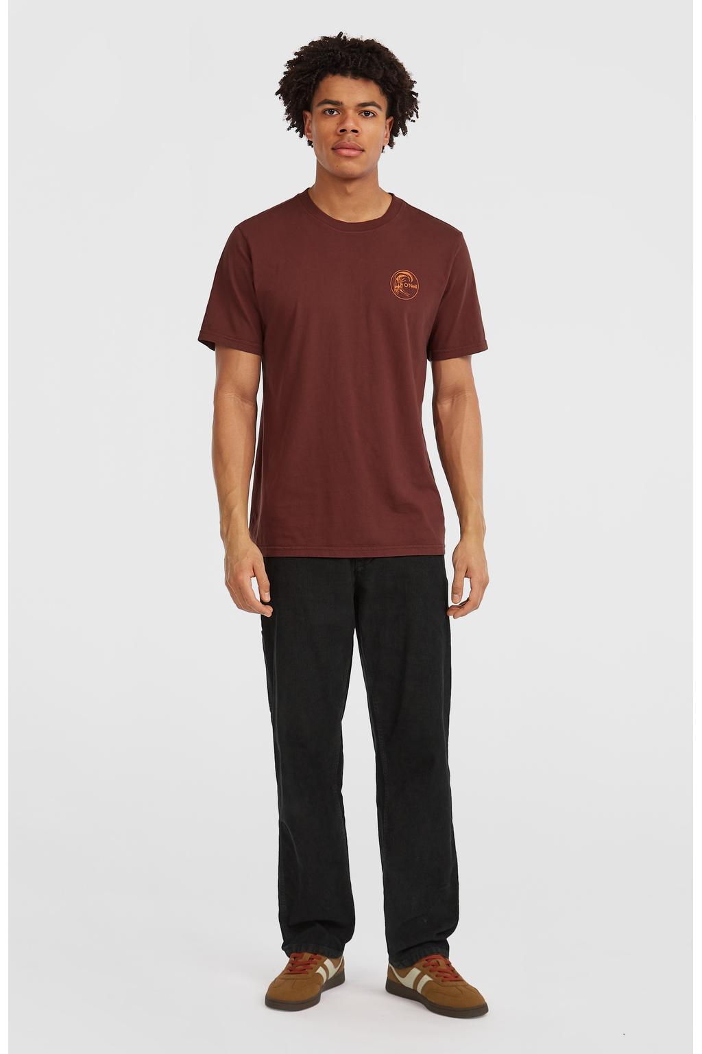 Bruine heren O'Neill regular T-shirt van katoen met backprint, korte mouwen en ronde hals