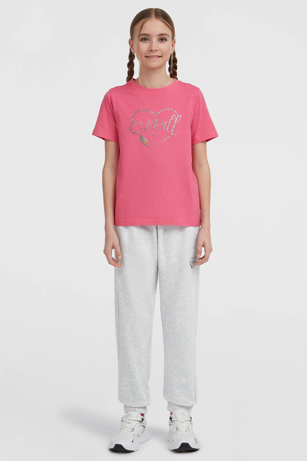 Roze meisjes O'Neill T-shirt van katoen met logo dessin, korte mouwen en ronde hals