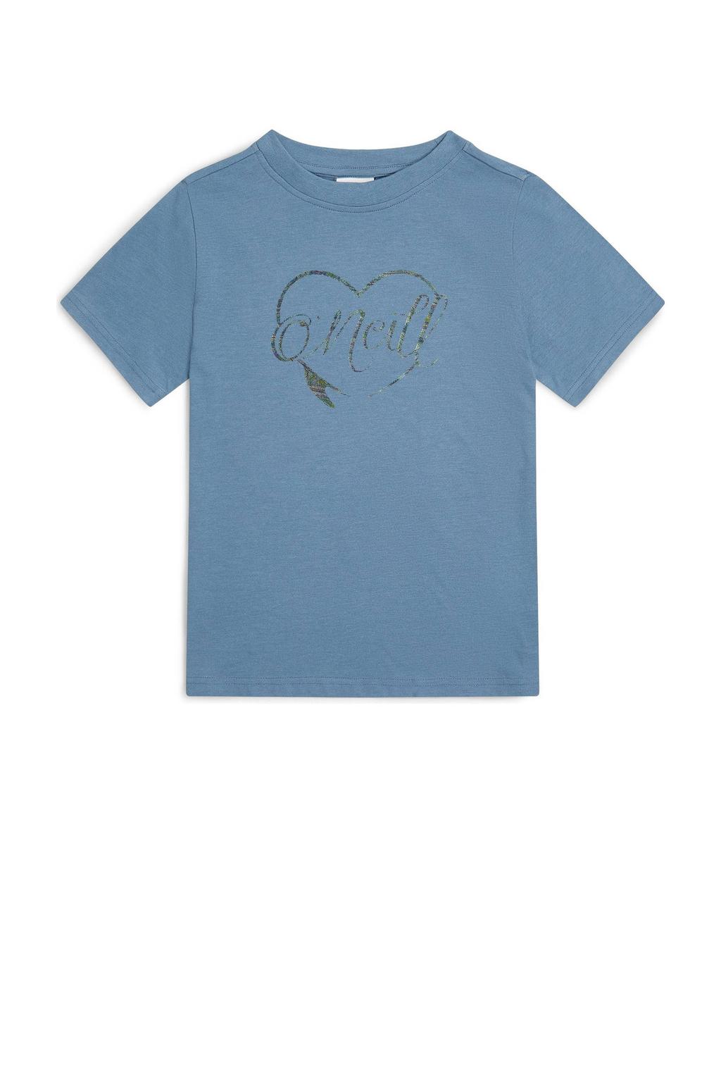 Blauwe meisjes O'Neill T-shirt van katoen met effen, korte mouwen en klassieke kraag