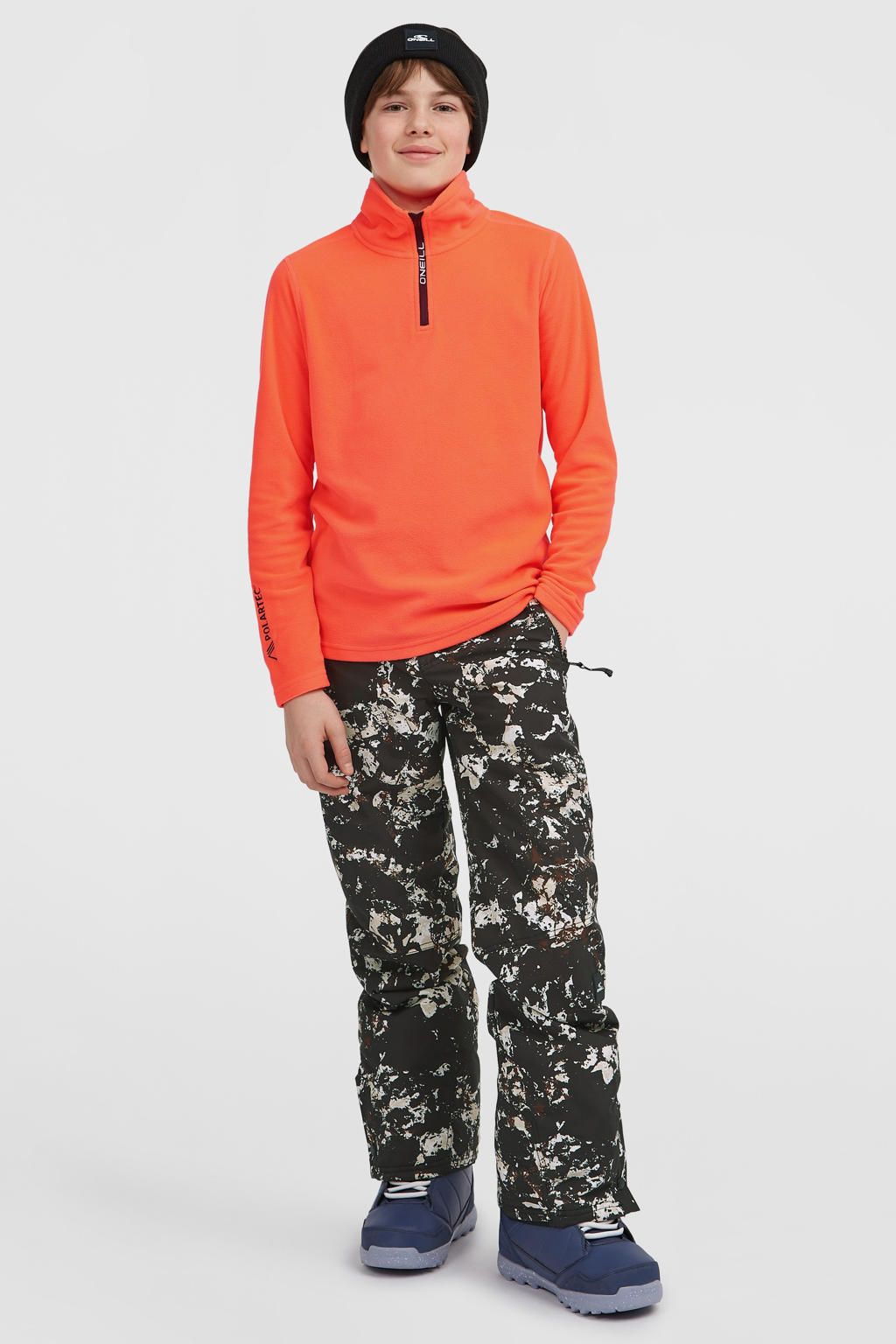 Oranje jongens O'Neill fleece skipully FWC'Cruz Jack's Polartec® met effen, lange mouwen, opstaande kraag en halve rits