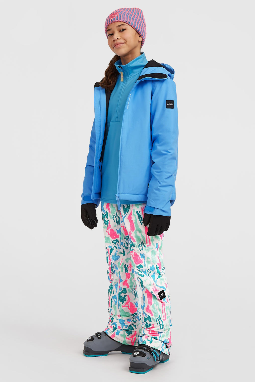 Blauwe meisjes O'Neill ski-jas FWC'Cruz van polyester met effen, capuchon en ritssluiting