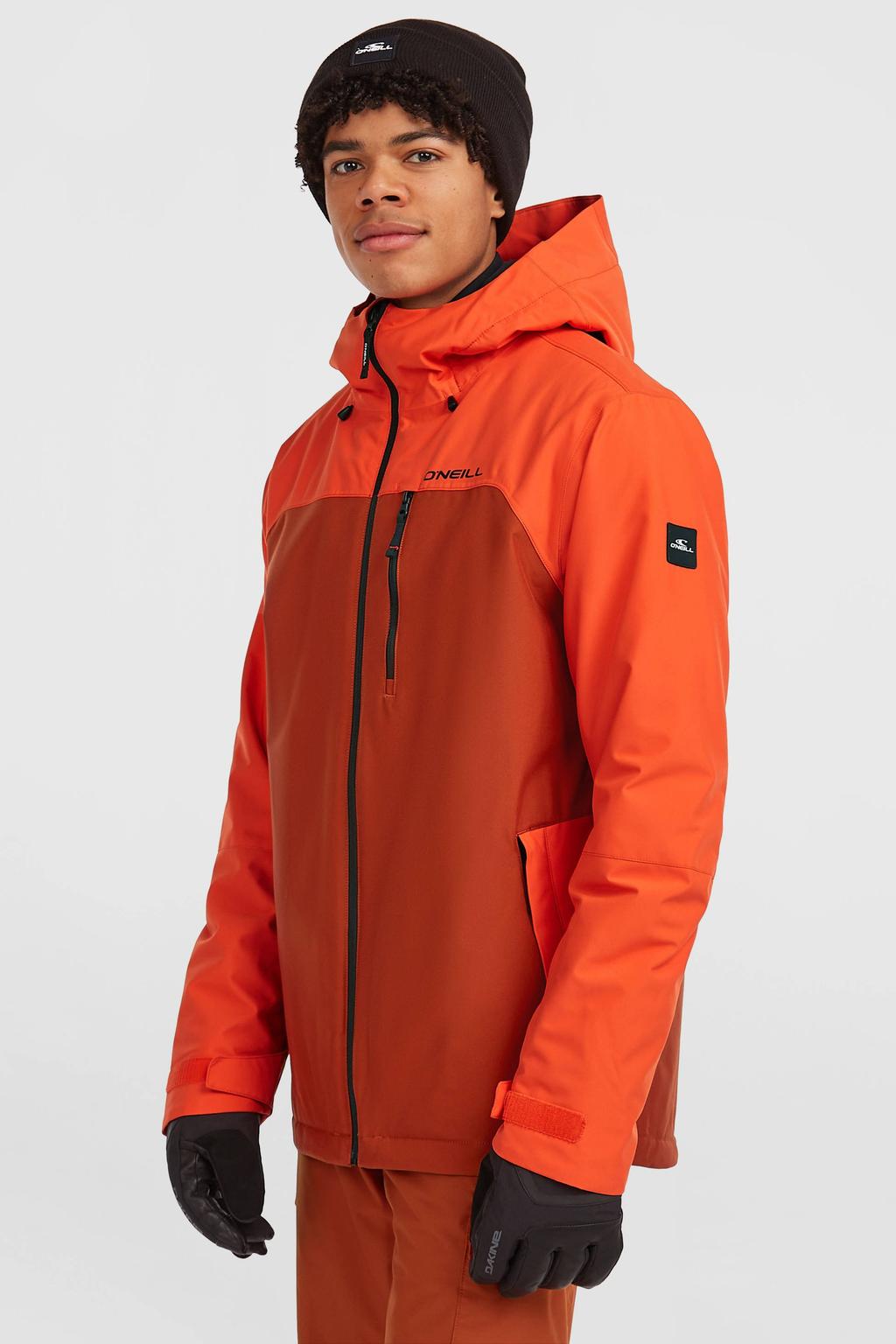 Oranje heren O'Neill ski-jas FWC'Cruz Duo van polyester met effen, capuchon en ritssluiting