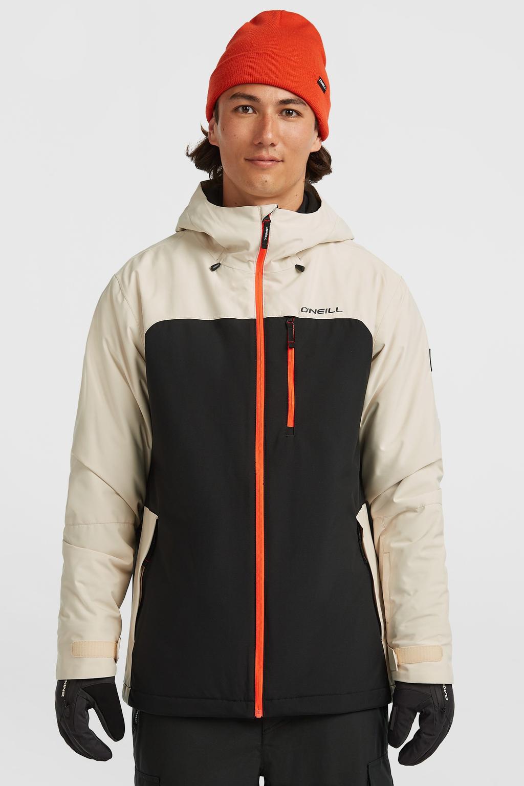 Zwart en ecru heren O'Neill ski-jas FWC'Cruz Duo van polyester met effen, capuchon en ritssluiting