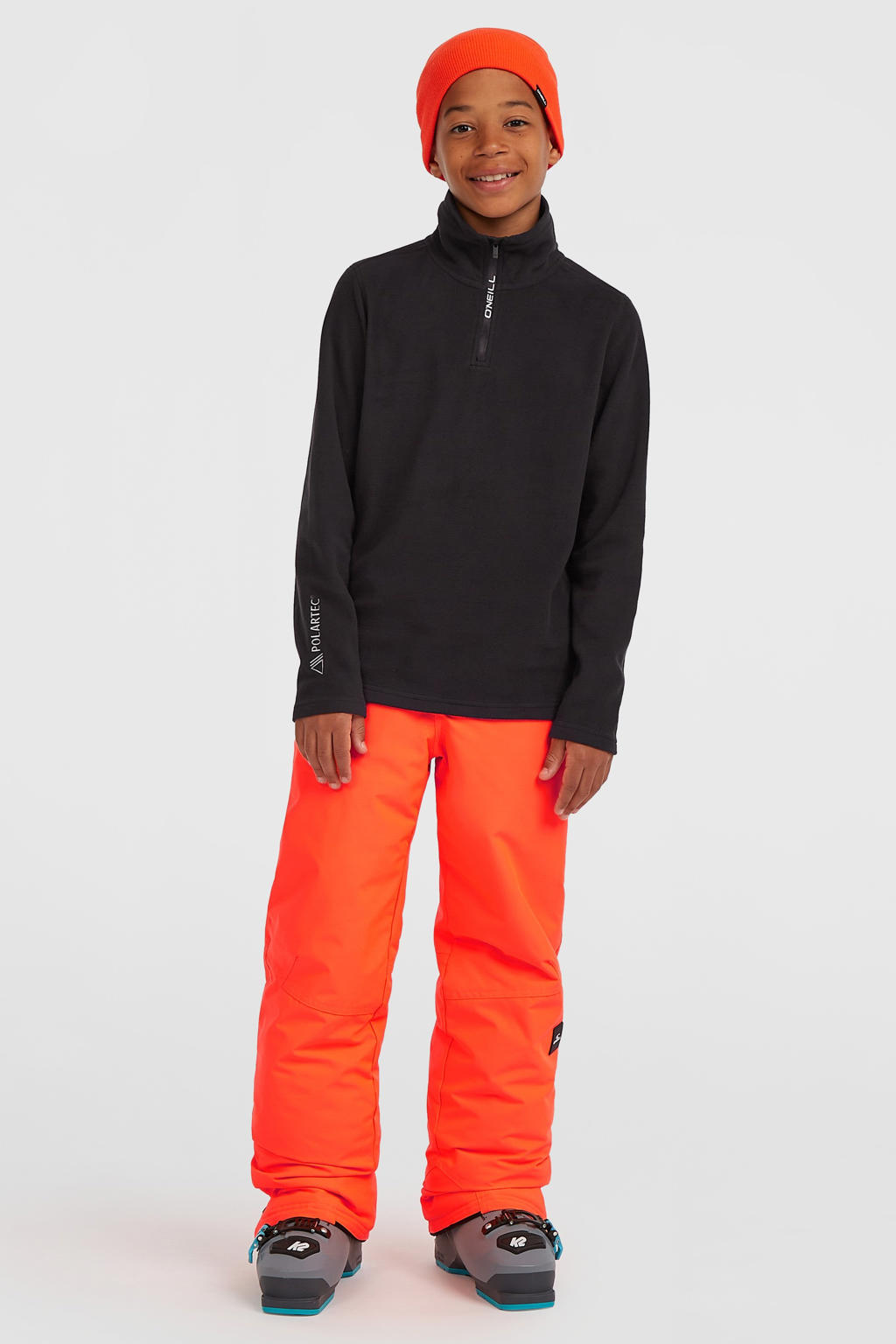 Zwarte jongens O'Neill fleece skipully FWC'Cruz Jack's Polartec® met effen, lange mouwen, opstaande kraag en halve rits