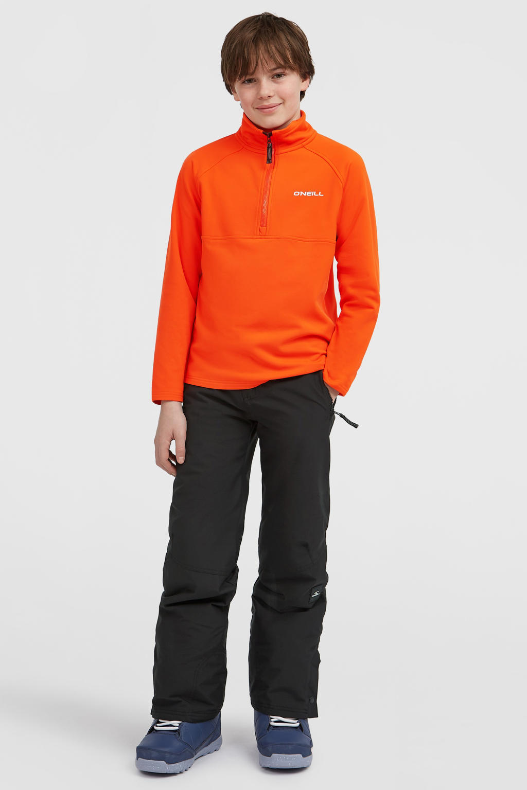Oranje jongens O'Neill fleece sweater met effen, lange mouwen, opstaande kraag en halve rits
