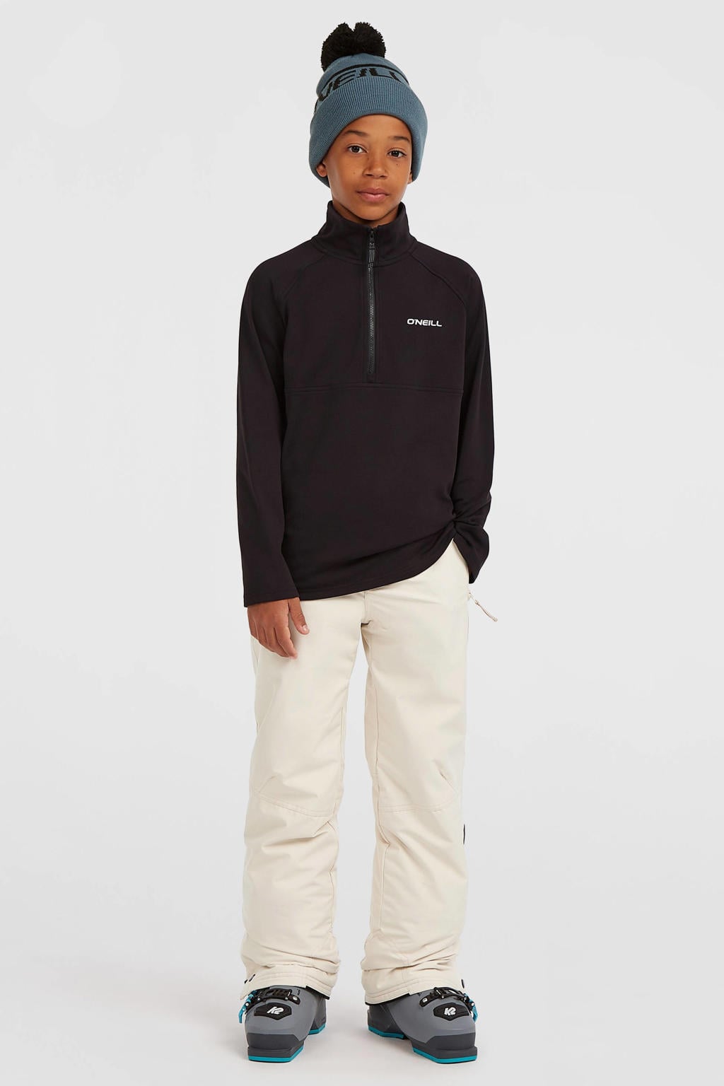 Zwarte jongens O'Neill fleece sweater FWC'Cruz met effen, lange mouwen, opstaande kraag en halve rits